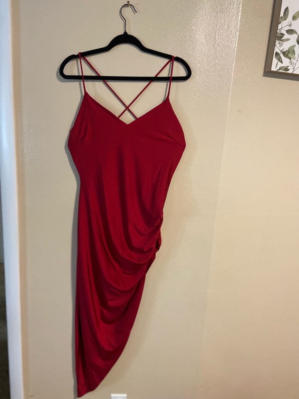 Red Asymmetrical Spaghetti Strap Dress